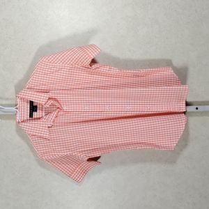 12524 Ralph Lauren black label orange plaid S/S blouse 12